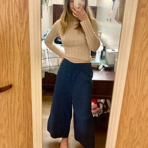 Cropped Navy Wide Leg Pants